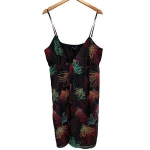 Gap Mini Dress Black Abstract Floral Adjustable‎ Straps Ruffle Beachy XXL